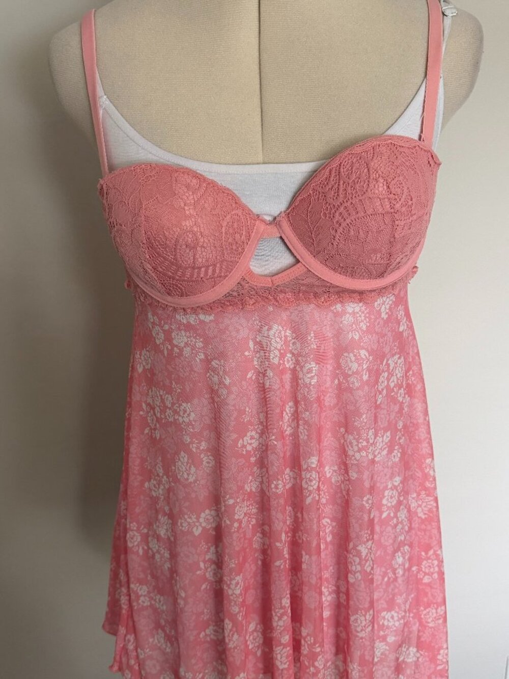 Rampage pink semi-sheer lace slip dress size S